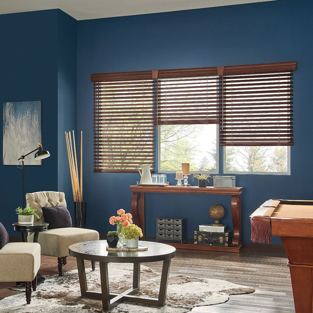 Blue wall in living room | Floor to Ceiling Ottumwa